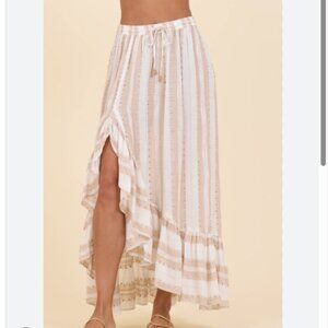Surf Gypsy Natural Stripe Lurex Maxi Skirt NWT Large
